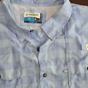 Men's Magellan Outdoors fishing shirt size 3XL, blue and light blue gingham